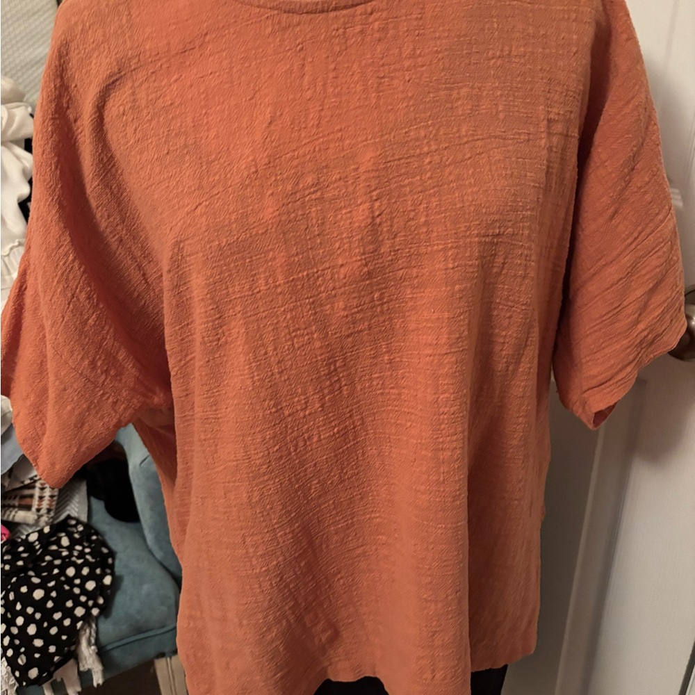 Women's Relaxed Textured Top - Rust Orange